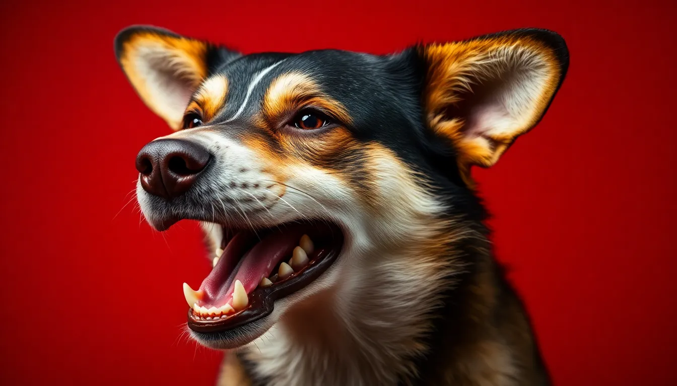 Angry dog with red background