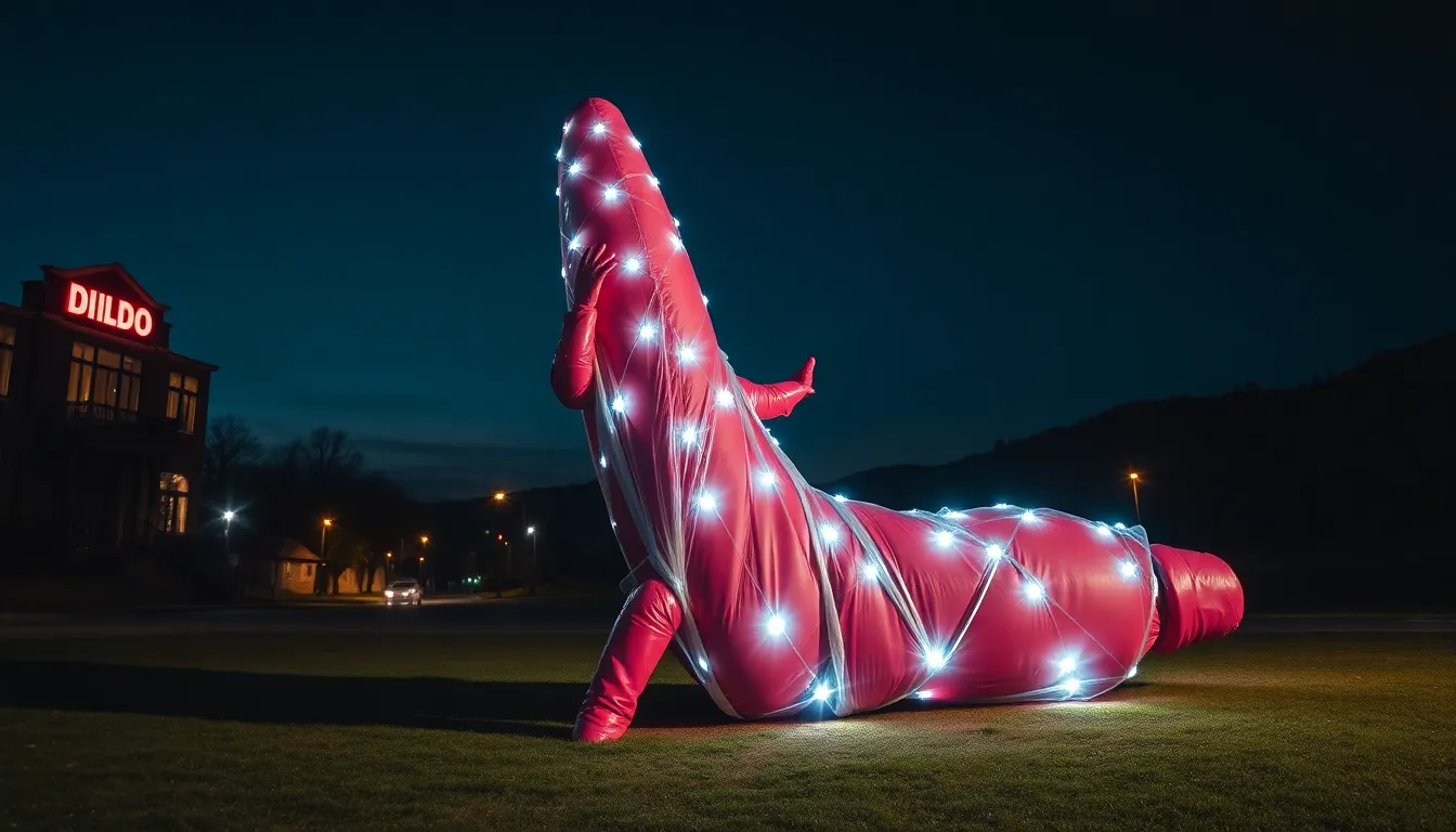 Very big dildo with text 'Don't be silly, wrap your willy'