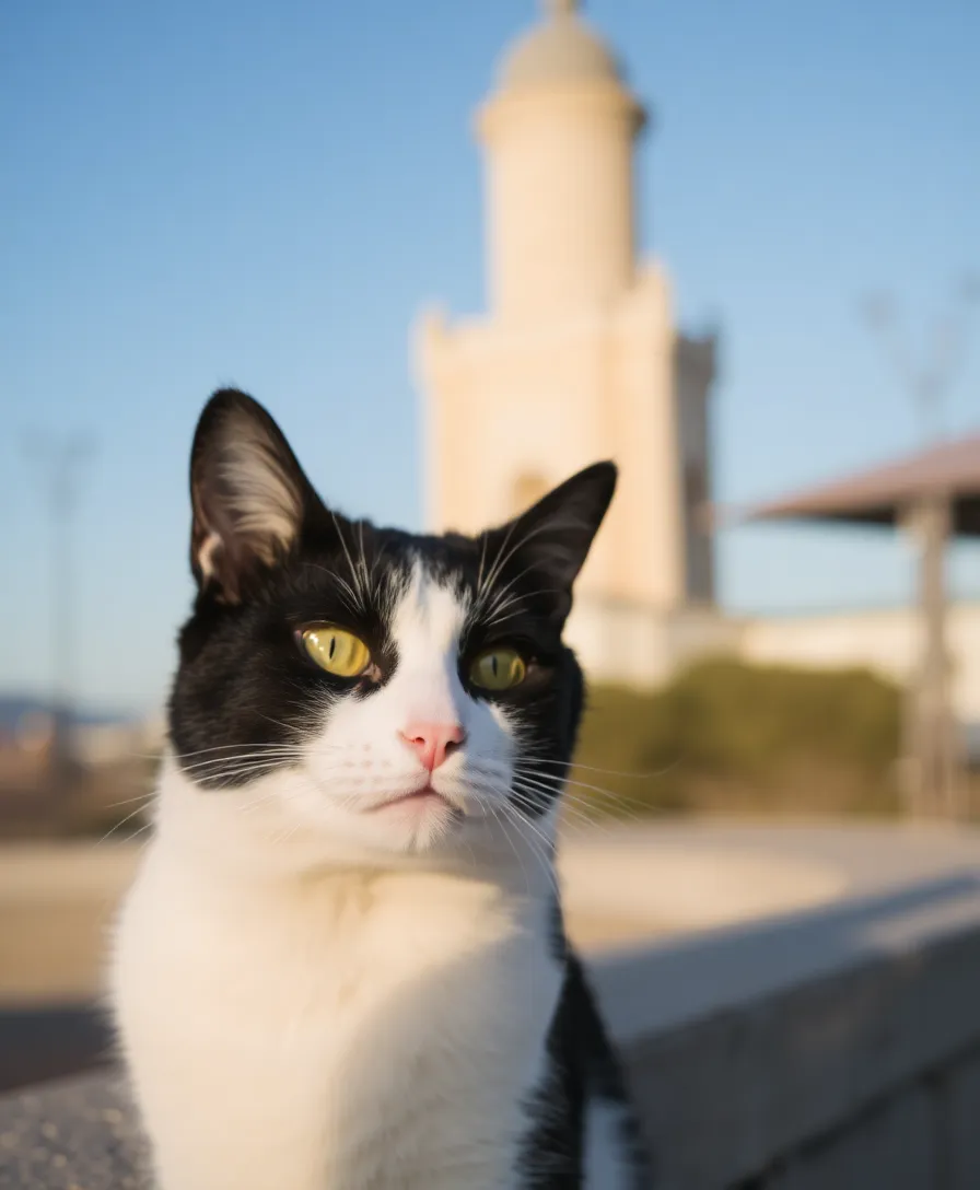 Black and white cat sitting