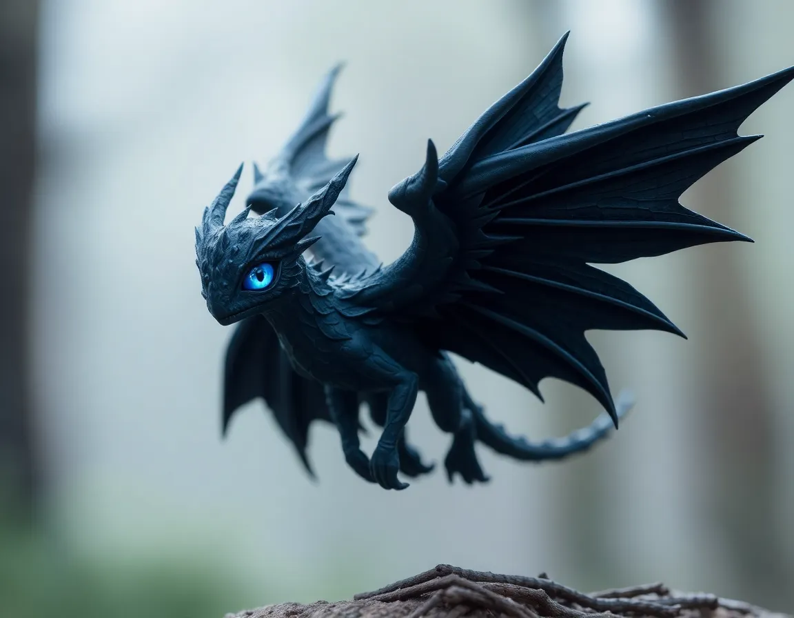 Beautiful black-winged creature with blue eyes wearing a black robe