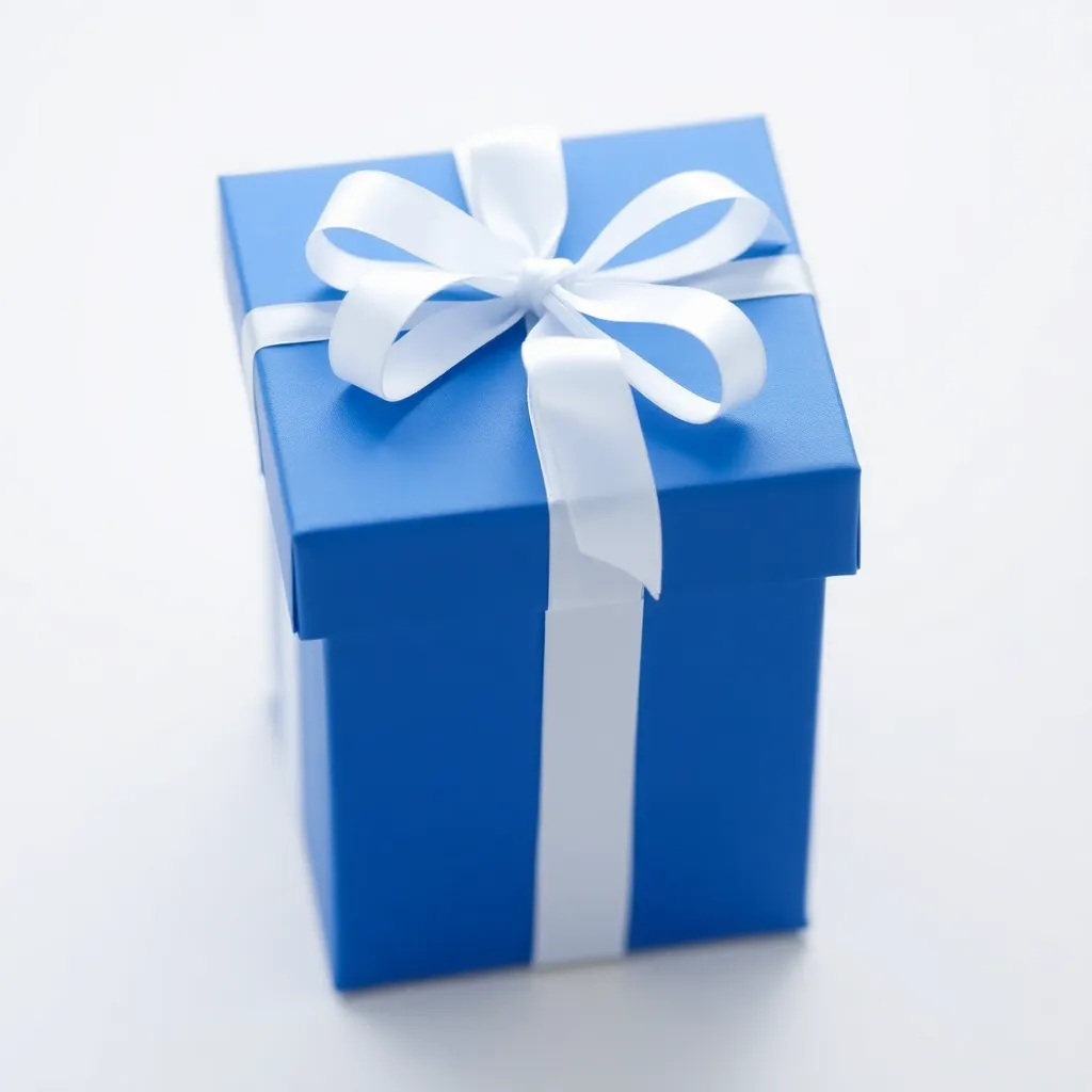 Blue gift box with white ribbon