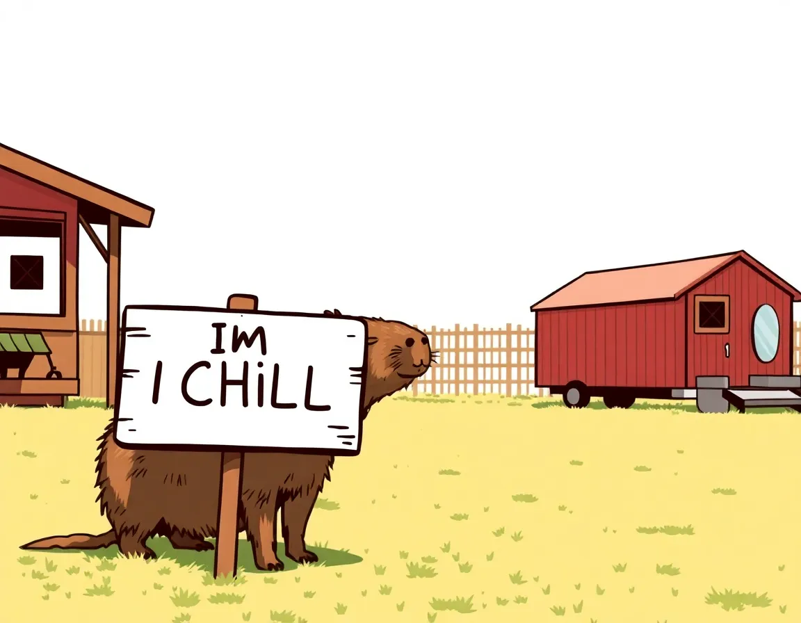 Capybara holding a sign that says I'm chill
