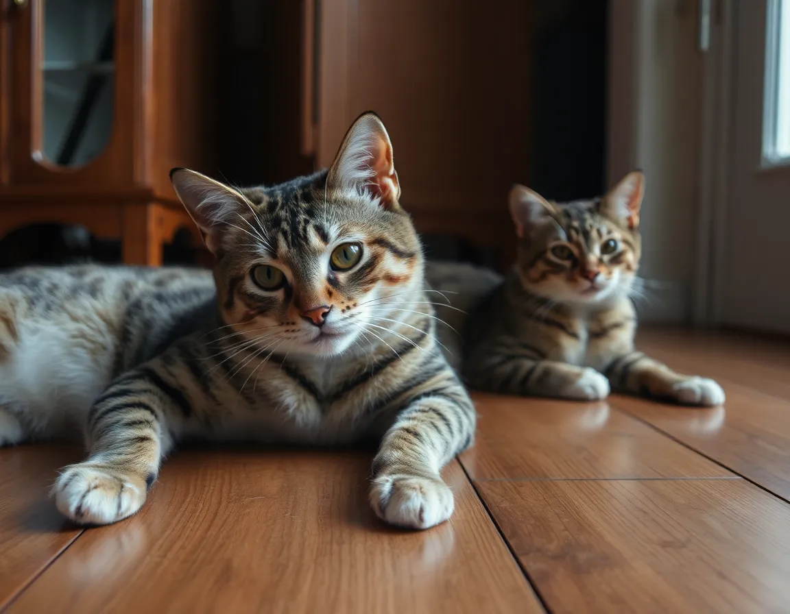 Cat's die on wooden floor