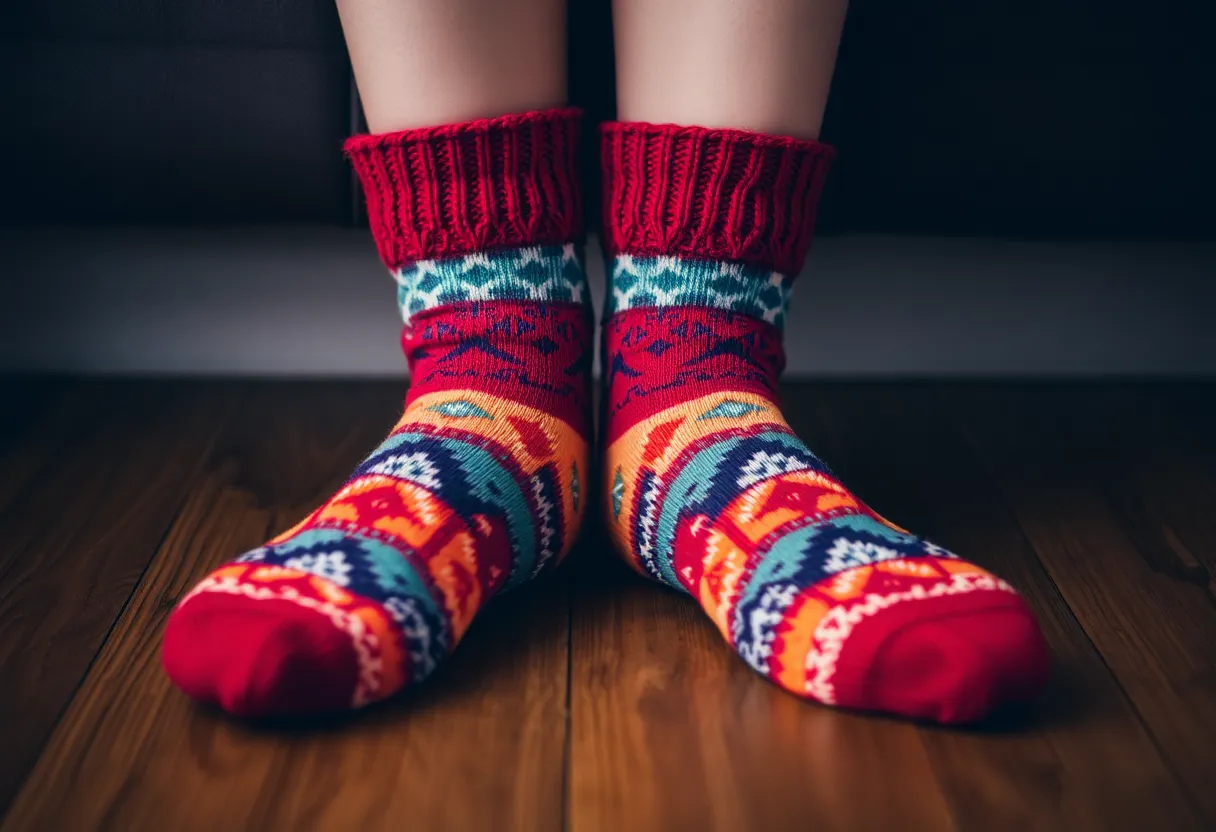Cozy colorful socks neatly displayed