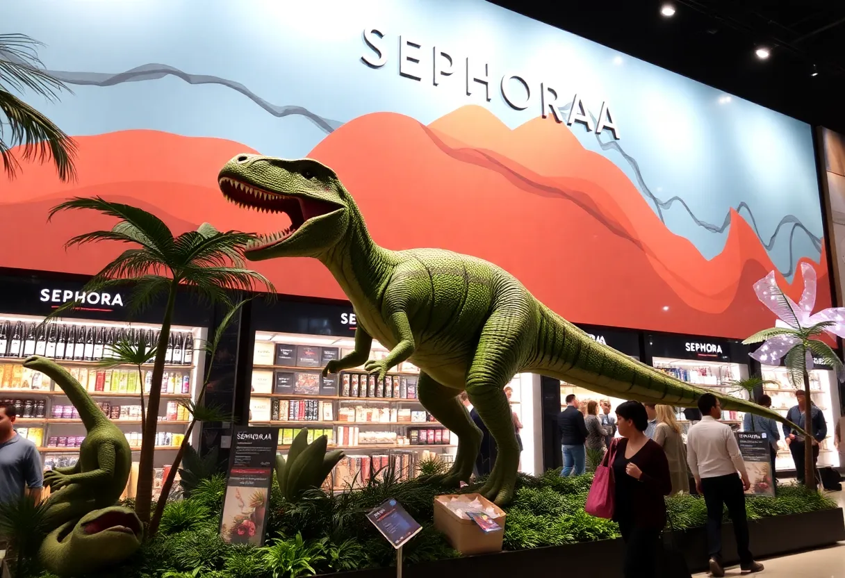 Dinosaur at Sephora shopping