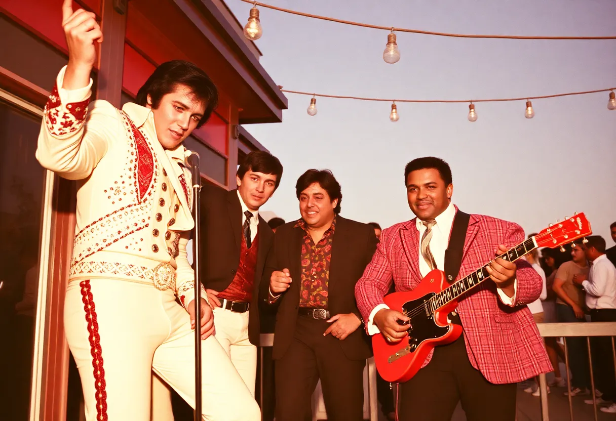 Elvis Presley, Vanilla Ice, and the Temptations hanging out