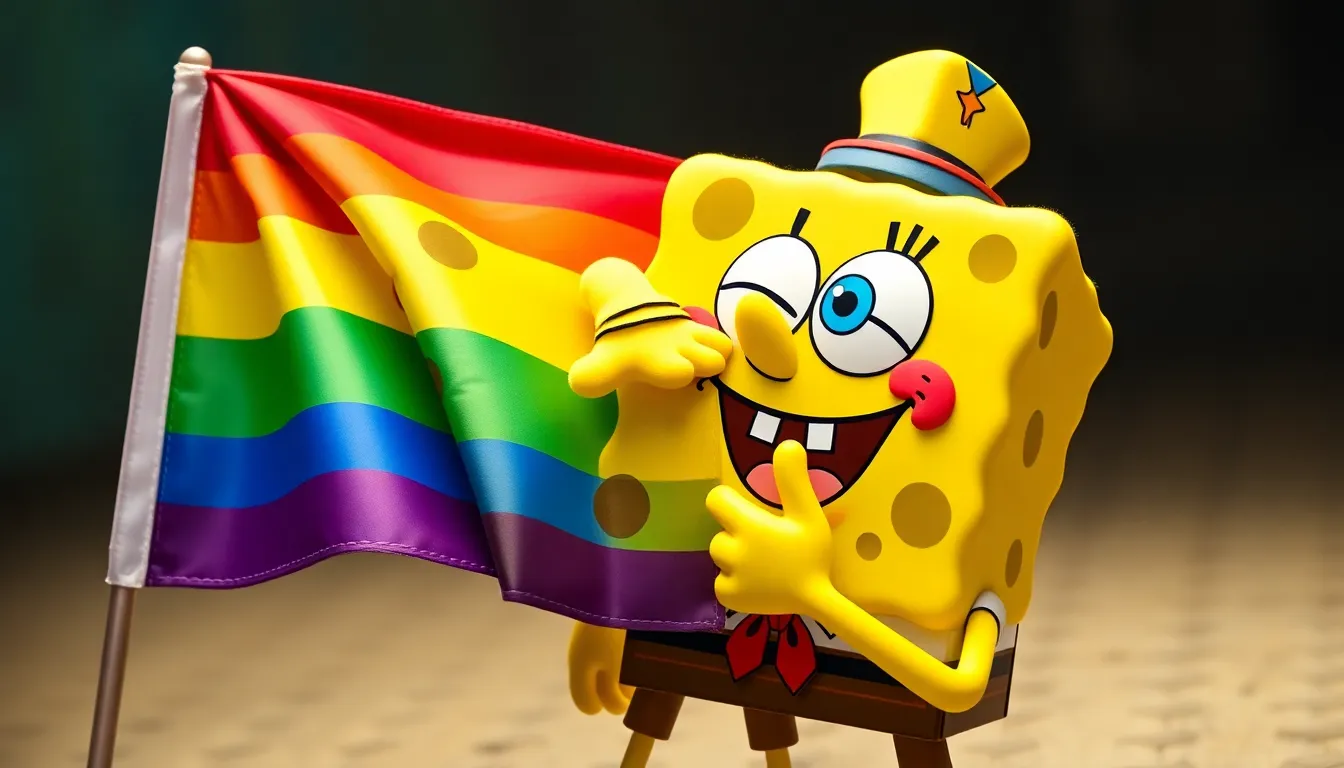 Gay pride flag with Patrick kissing Spongebob