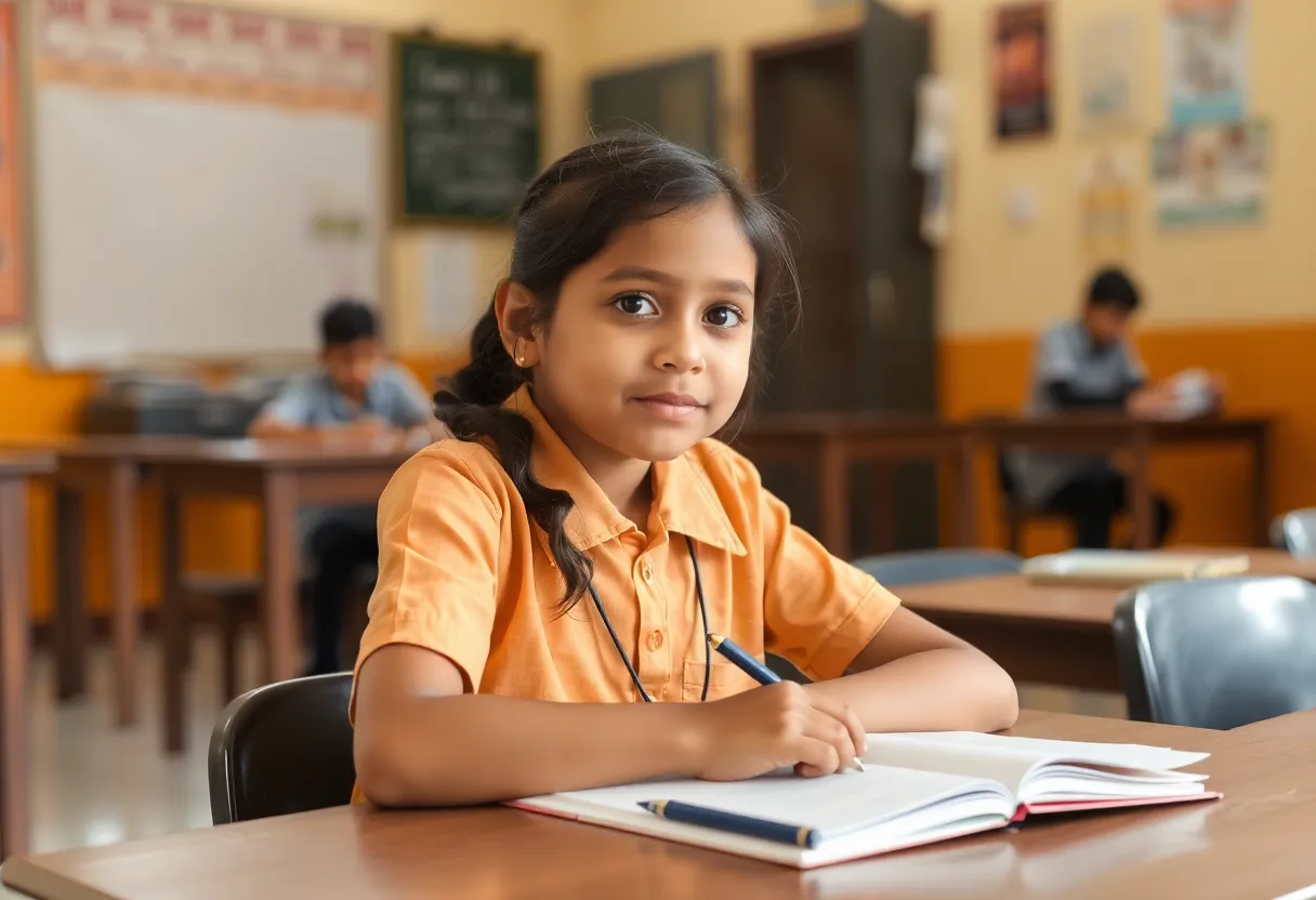 Girl sitting on desk at school with A-B-H-D written on it