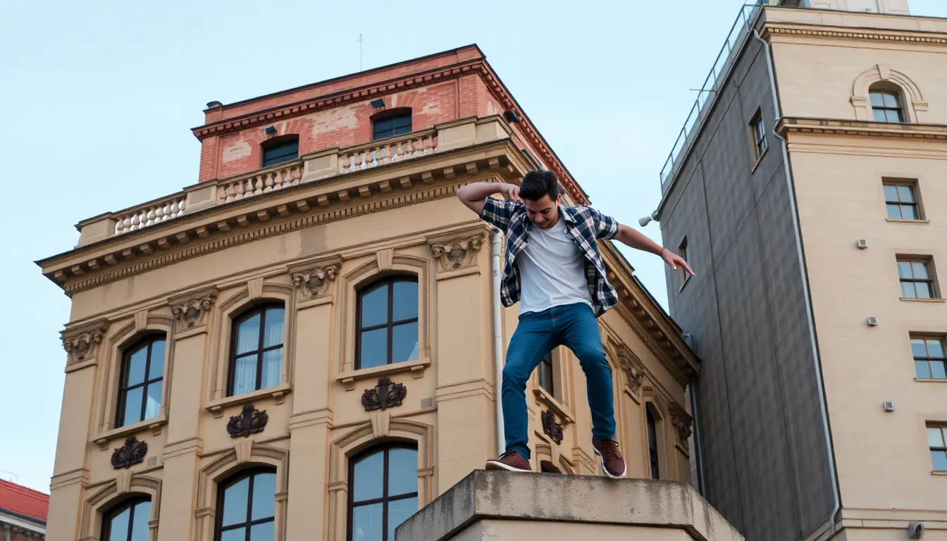 Guy named Vishnu dancing on top of a building