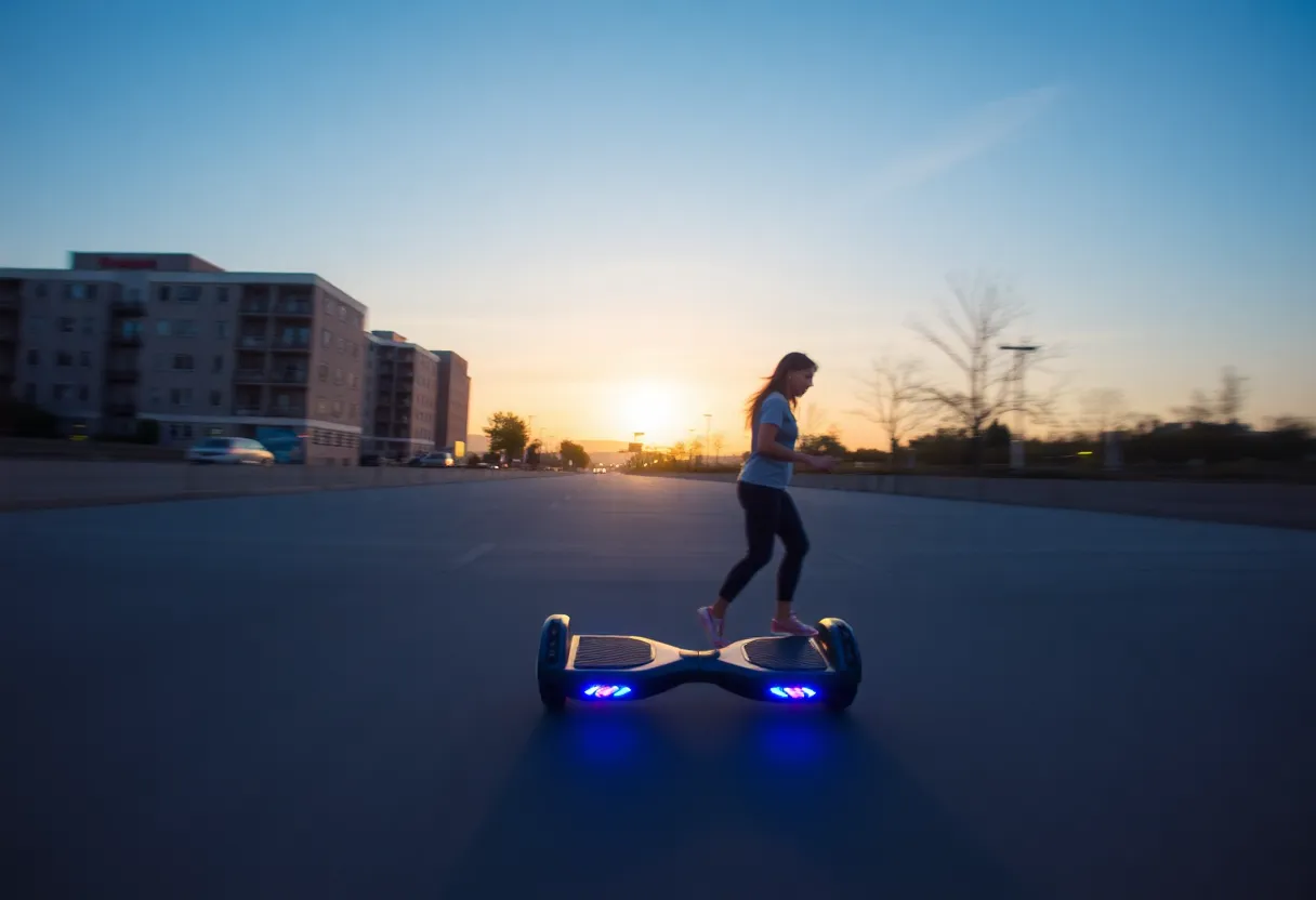 Illustration of a person riding a hoverboard