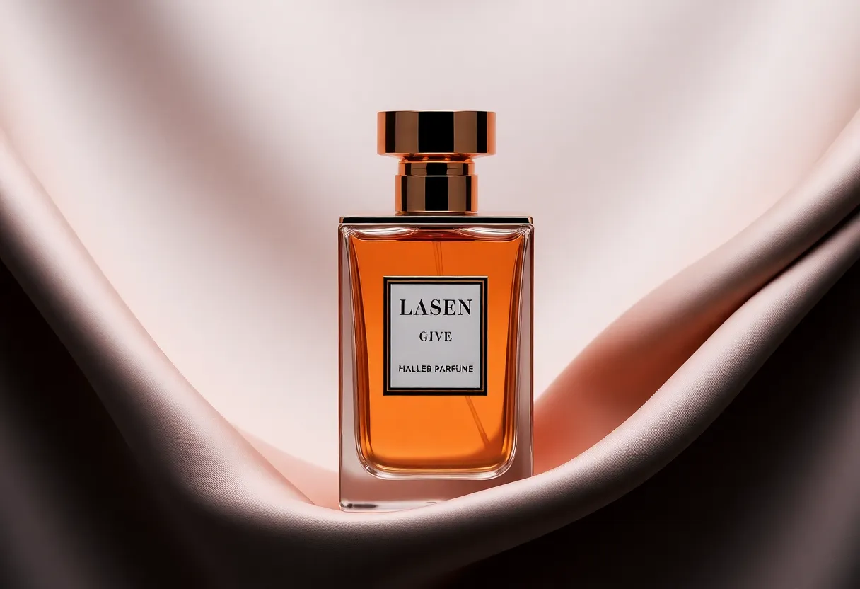 Elegant luxury perfume bottle with purple hues