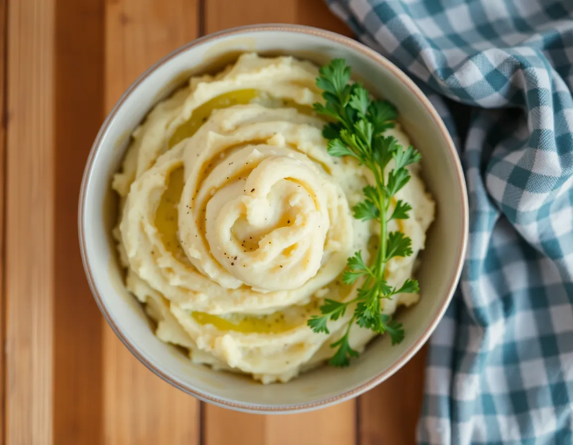 A bowl of creamy mashed potatoes