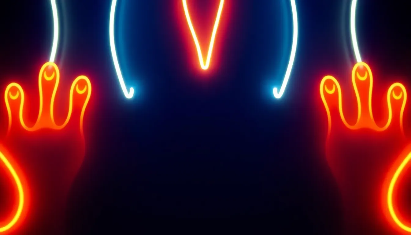 Neon glowing toes on deep blue background