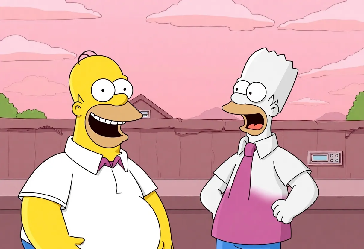 Peter Griffin and Homer Simpson laughing together