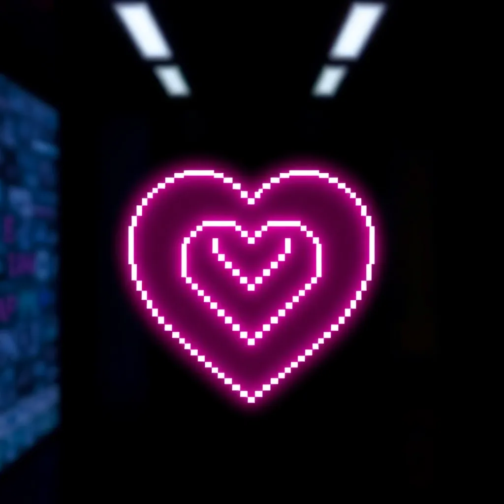 Pixel heart neon pink icon