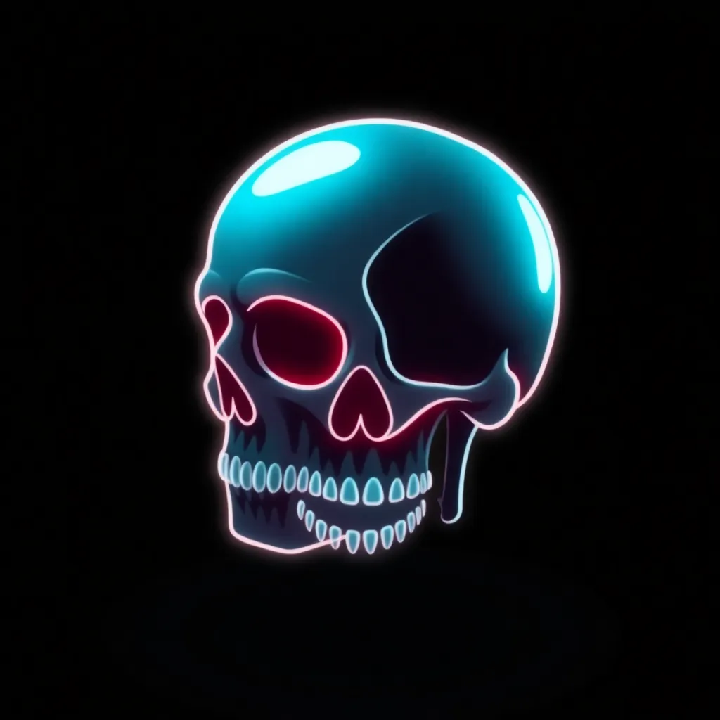 Pixel skull neon cyan icon