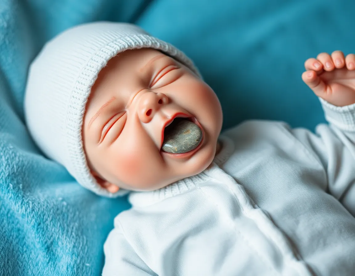 Reborn baby doll with a rock in his mouth named Delilah