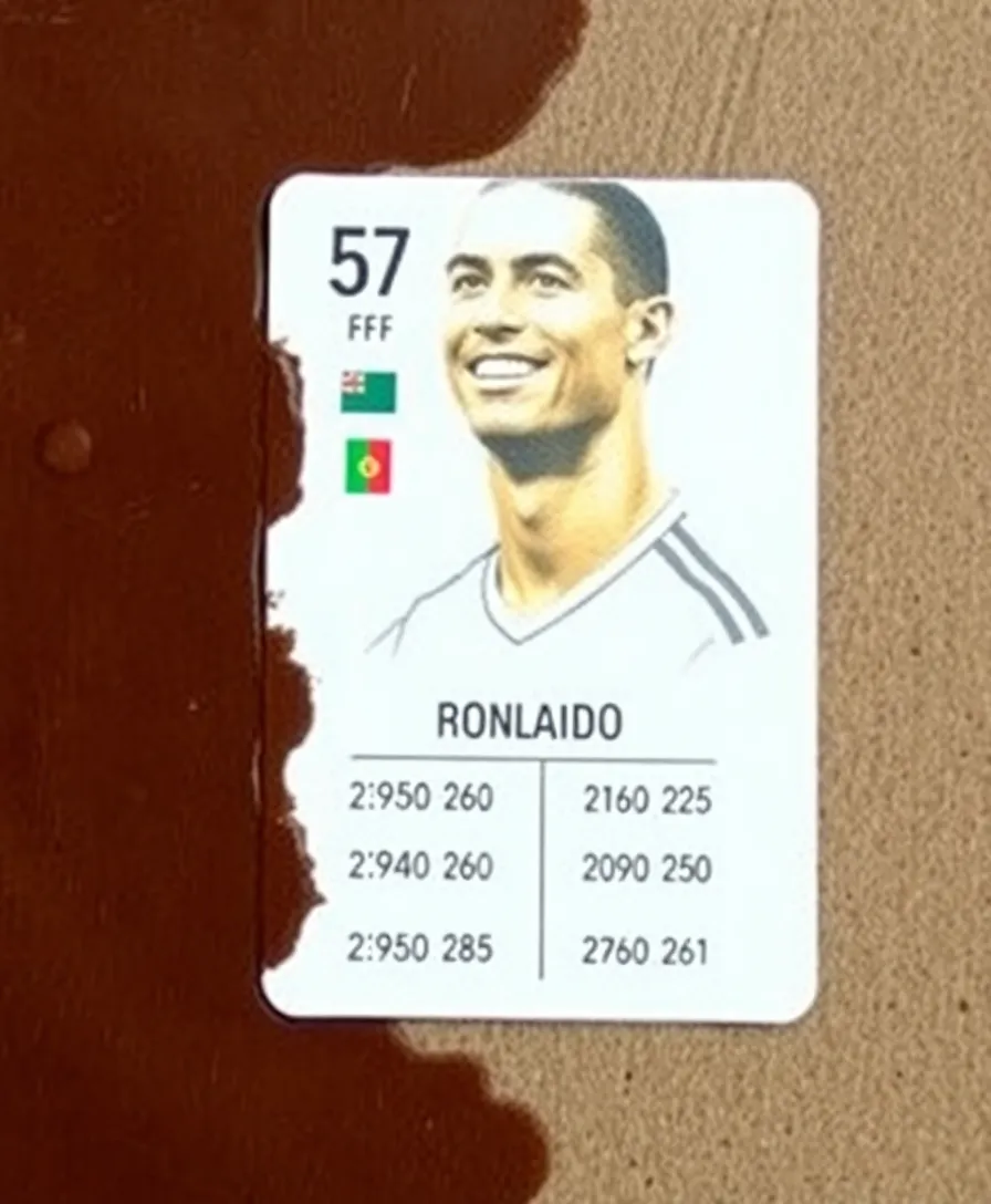 Ronaldo Formula One card with brown chocolate smeared on him