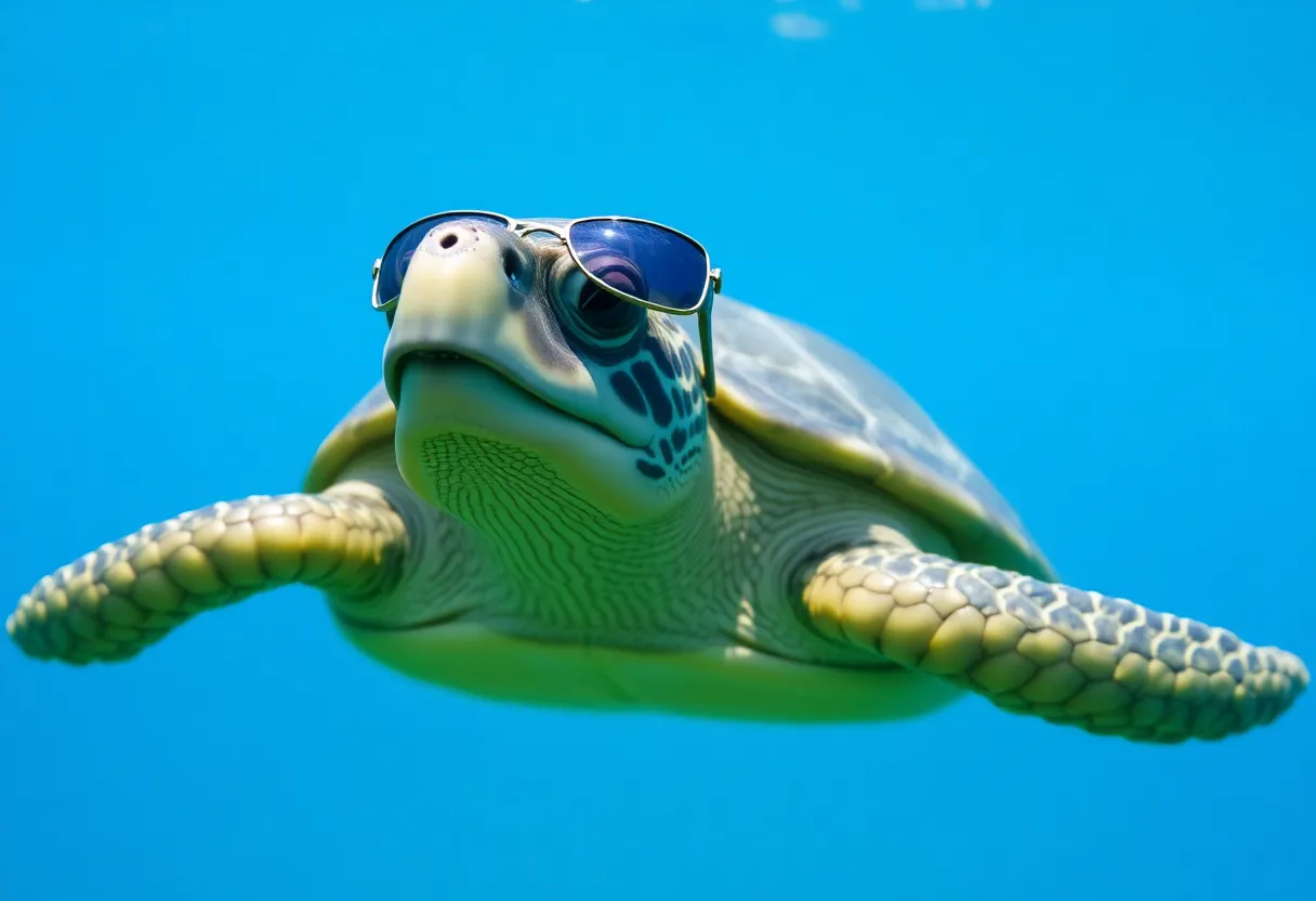 Samuel the turtle wearing sunglasses