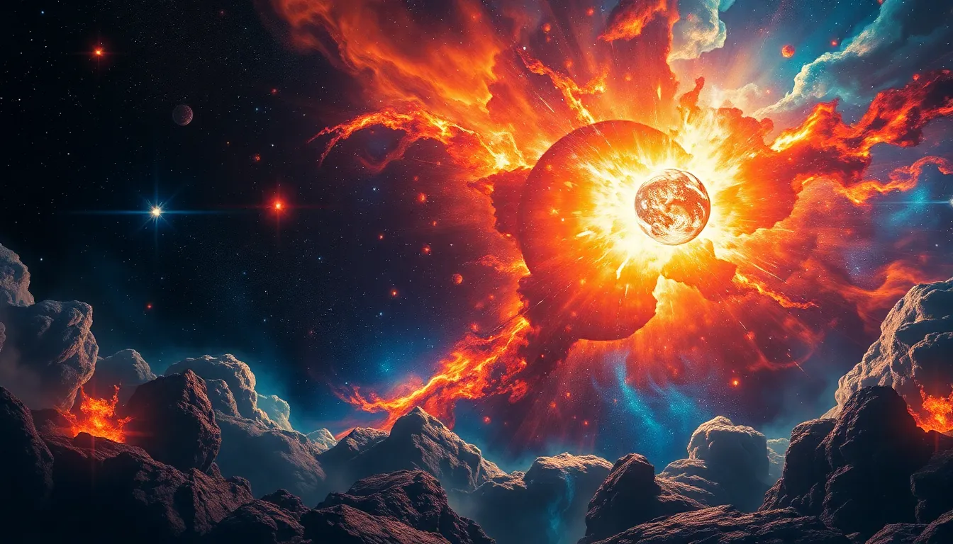 Universe exploding with vibrant cosmic colors and stars