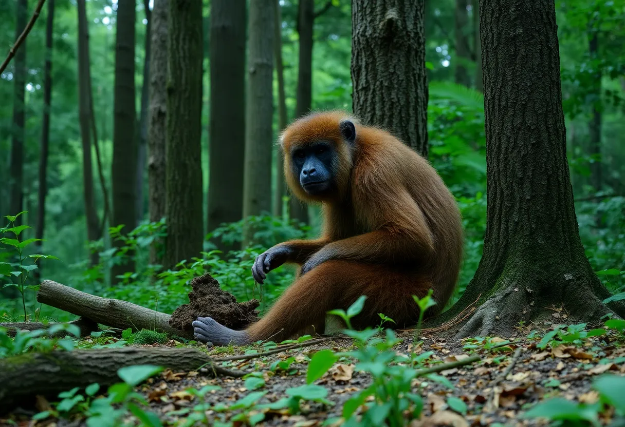 Yowie sitting in forest